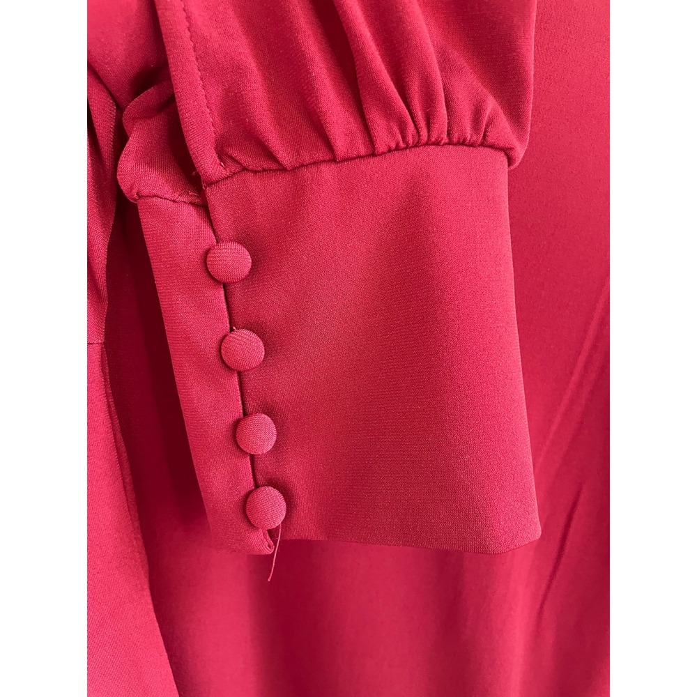 Tahari Womens XL Burgundy Red Button Cuff Long Sleeve Blouse Stretch Top - Picture 6 of 13